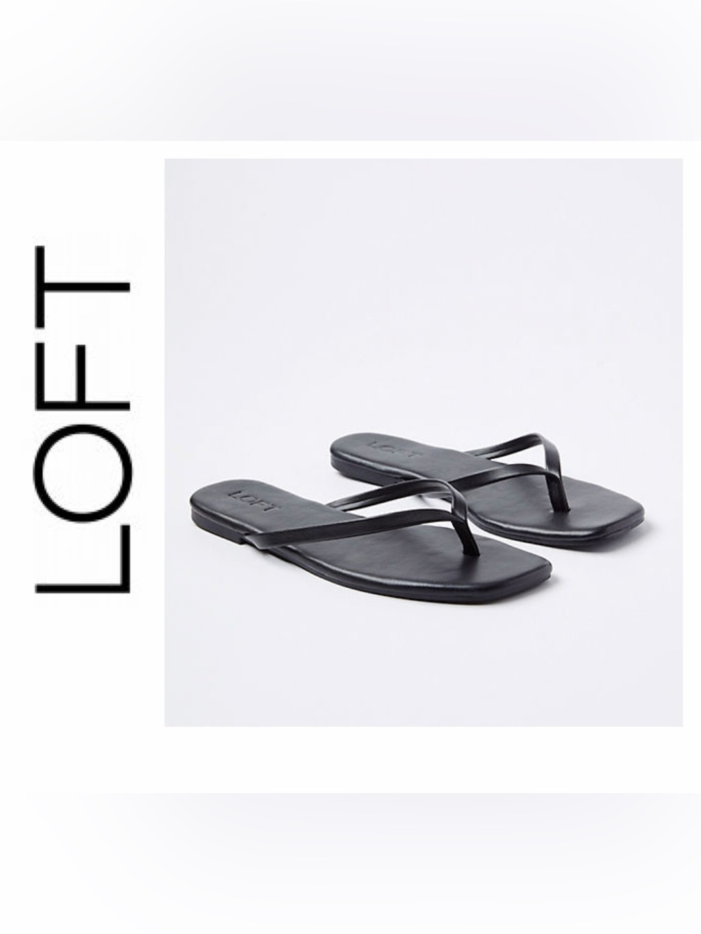 LOFT Square-Toe Flip Flop Black Sandal Size 7 NEW